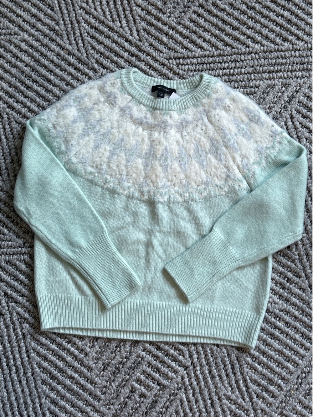 Ann Taylor mint sweater with fuzzy yoke size M